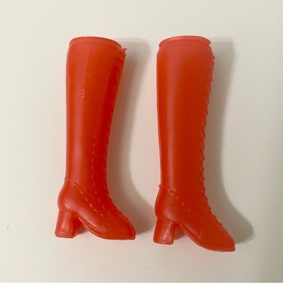 Vintage Barbie Mod Era Gogo Faux Lace Up Red boots 1 Pair Hong Kong - Picture 1 of 15